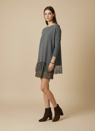 Maglia scollo barca frange UNI / Grigio melange
