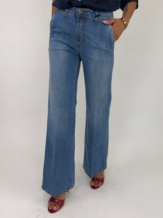 Pantalone denim palazzo tasca america DFE2483