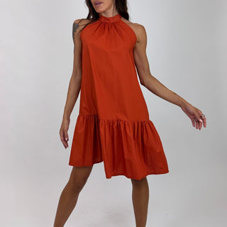 Abito - Abito balze fiocco GFE9437 - Mattone - VEVI