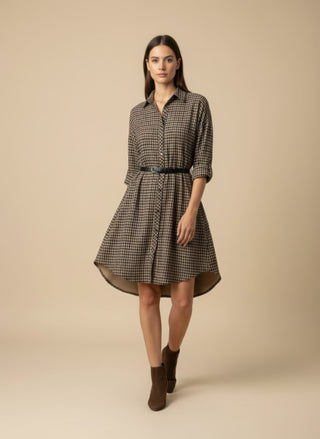 Abito - Abito chemisier quadri con cintura - Marrone - VEVI