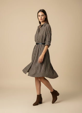 Abito - Abito chemisier quadri con cintura - Marrone - VEVI