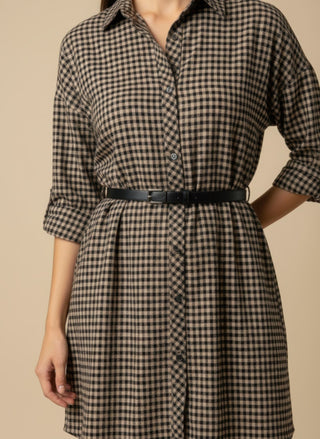 Abito - Abito chemisier quadri con cintura - Marrone - VEVI