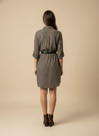 Abito - Abito chemisier quadri con cintura - Marrone - VEVI