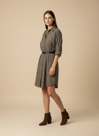 Abito - Abito chemisier quadri con cintura - Marrone - VEVI