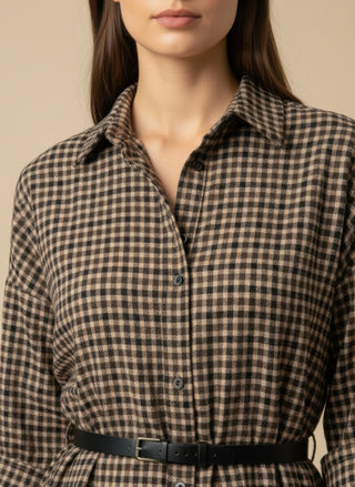 Abito - Abito chemisier quadri con cintura - Marrone - VEVI