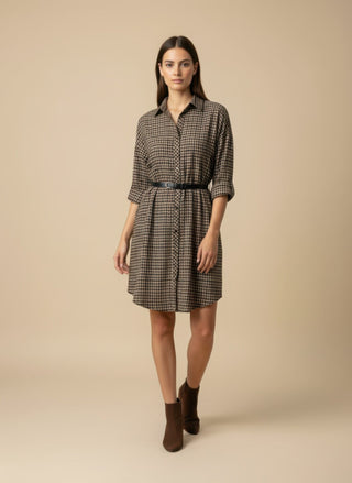 Abito - Abito chemisier quadri con cintura - Marrone - VEVI