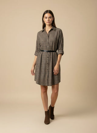 Abito - Abito chemisier quadri con cintura - Marrone - VEVI