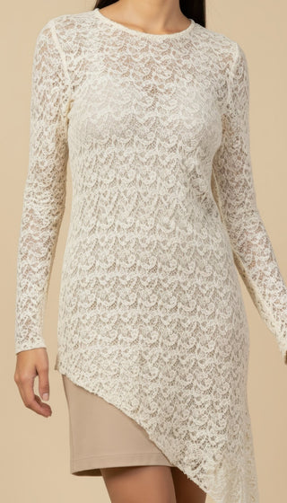 Abito - Abito corto pizzo fondo diagonale - Panna - VEVI