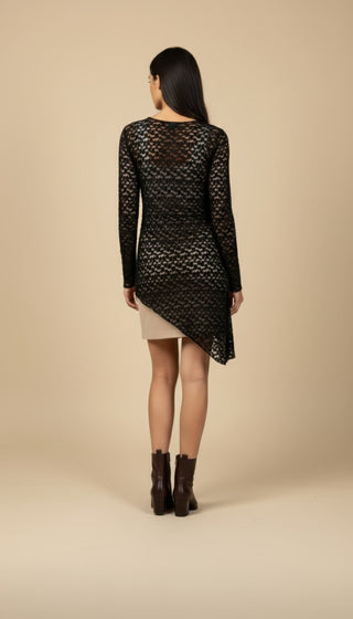 Abito - Abito corto pizzo fondo diagonale - Panna - VEVI