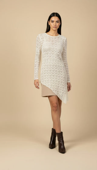 Abito - Abito corto pizzo fondo diagonale - Panna - VEVI