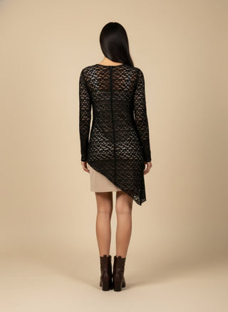 Abito - Abito corto pizzo fondo diagonale - Panna - VEVI