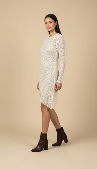 Abito - Abito corto pizzo fondo diagonale - Panna - VEVI