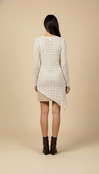 Abito - Abito corto pizzo fondo diagonale - Panna - VEVI