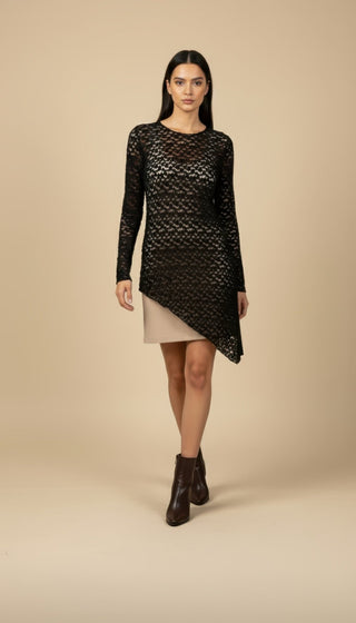 Abito - Abito corto pizzo fondo diagonale - Panna - VEVI