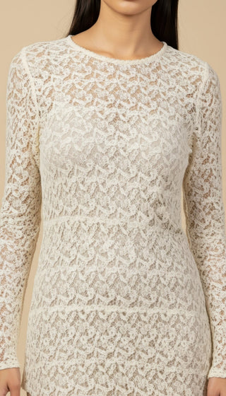 Abito - Abito corto pizzo fondo diagonale - Panna - VEVI