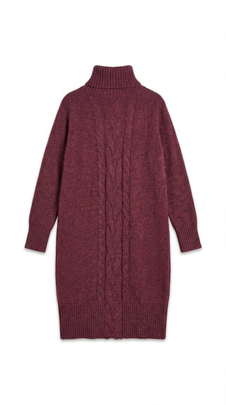 Abito - Abito dolcevita in maglia treccia - Bordeaux - VEVI