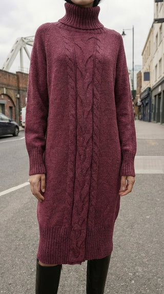 Abito - Abito dolcevita in maglia treccia - Bordeaux - VEVI