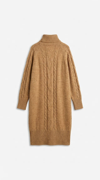 Abito - Abito dolcevita in maglia treccia - Cammello - VEVI