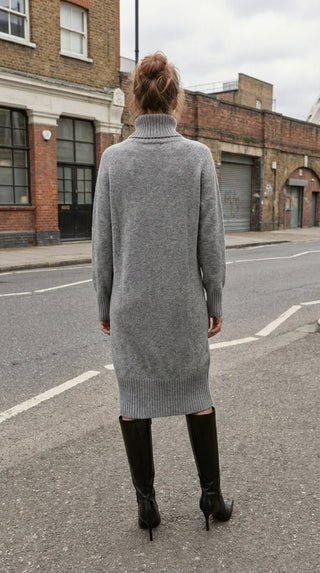 Abito - Abito dolcevita in maglia treccia - Grigio melange - VEVI