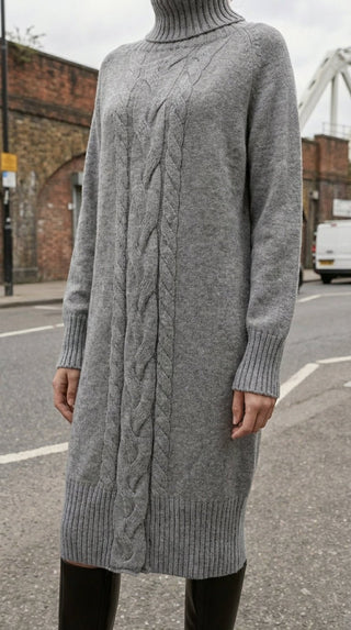 Abito - Abito dolcevita in maglia treccia - Grigio melange - VEVI