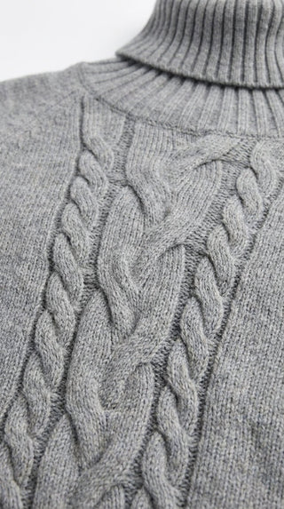 Abito - Abito dolcevita in maglia treccia - Grigio melange - VEVI