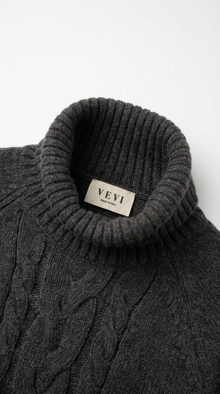 Abito - Abito dolcevita in maglia treccia - Nero - VEVI