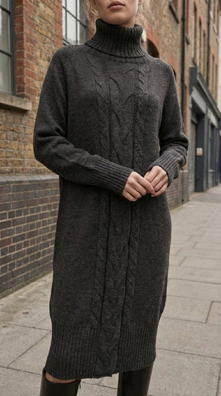 Abito - Abito dolcevita in maglia treccia - Nero - VEVI