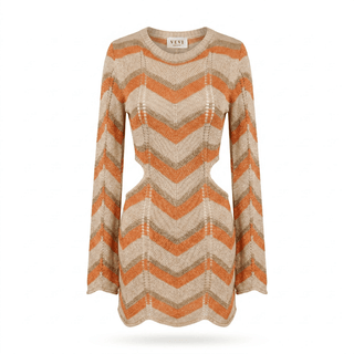 Abito - Abito in maglia zig zag aperto nei fianchi AME8029 - Arancio - VEVI