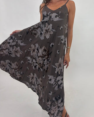 Abito - Abito lungo fiori AME26222 - Marrone - VEVI