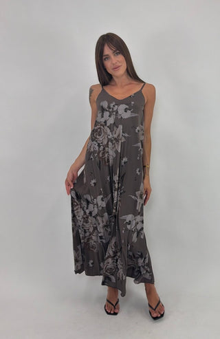 Abito - Abito lungo fiori AME26222 - Marrone - VEVI