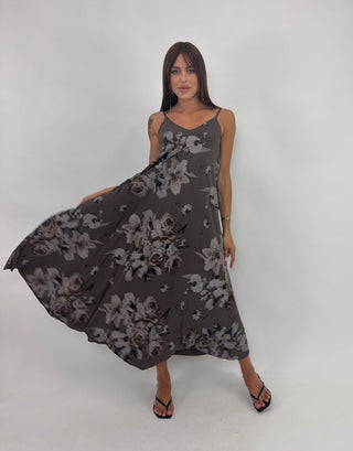 Abito - Abito lungo fiori AME26222 - Marrone - VEVI