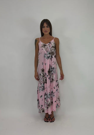 Abito - Abito lungo fiori AME26222 - Rosa - VEVI