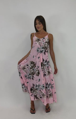 Abito - Abito lungo fiori AME26222 - Rosa - VEVI