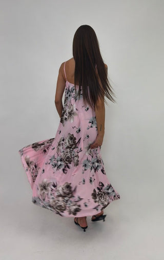 Abito - Abito lungo fiori AME26222 - Rosa - VEVI