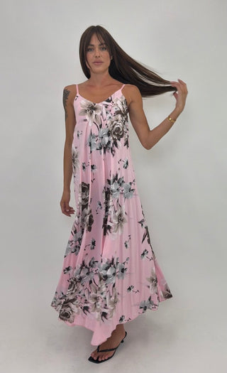 Abito - Abito lungo fiori AME26222 - Rosa - VEVI