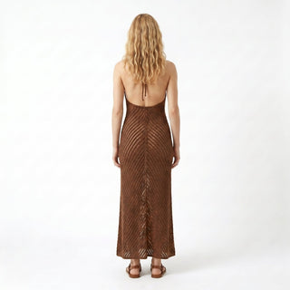 Abito - Abito lungo in maglia laccio collo AME8025 - Marrone - VEVI