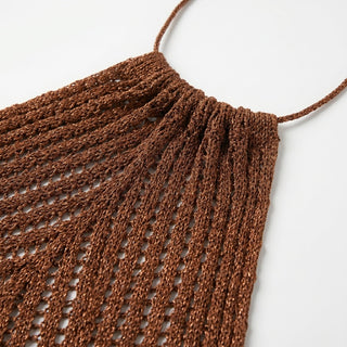 Abito - Abito lungo in maglia laccio collo AME8025 - Marrone - VEVI
