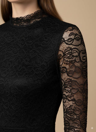 Abito - Abito lungo pizzo scollo schiena - Nero - vevi.it