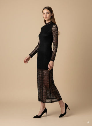 Abito - Abito lungo pizzo scollo schiena - Nero - vevi.it