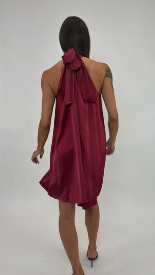 Abito - Abito raso fiocco collo GFE9535 - Rosso india - VEVI