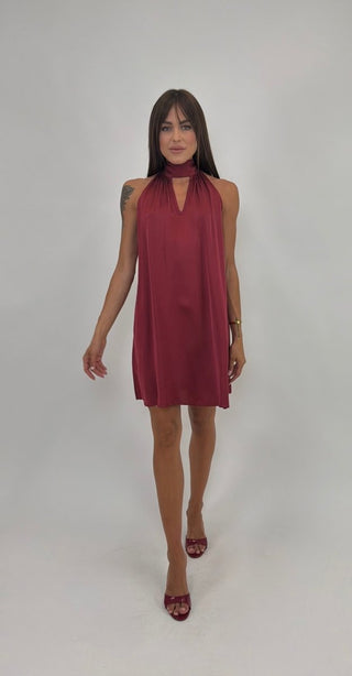 Abito - Abito raso fiocco collo GFE9535 - Rosso india - VEVI