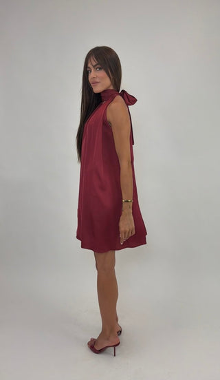 Abito - Abito raso fiocco collo GFE9535 - Rosso india - VEVI