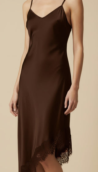 Abito - Abito spalline fondo pizzo diagonale - Moro - VEVI