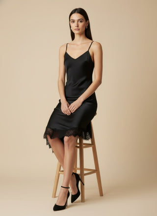 Abito - Abito spalline fondo pizzo diagonale - Moro - VEVI