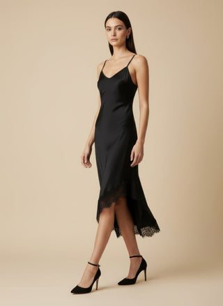 Abito - Abito spalline fondo pizzo diagonale - Moro - VEVI