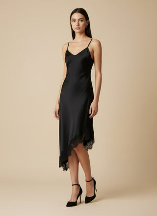 Abito - Abito spalline fondo pizzo diagonale - Moro - VEVI