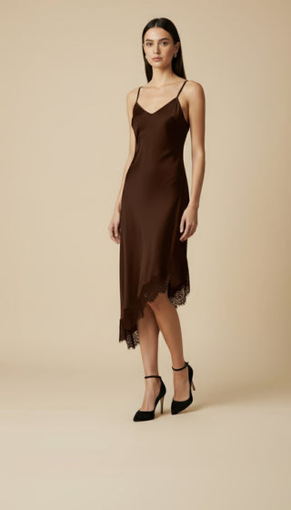 Abito - Abito spalline fondo pizzo diagonale - Moro - VEVI