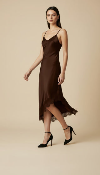 Abito - Abito spalline fondo pizzo diagonale - Moro - VEVI