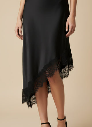 Abito - Abito spalline fondo pizzo diagonale - Nero - VEVI