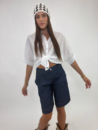 Bermuda - Bermuda pince chambray DFE7076 - Blu denim scuro - VEVI